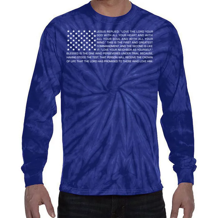 Religious Christianity Bible Verse USA American Flag Tie-Dye Long Sleeve Shirt