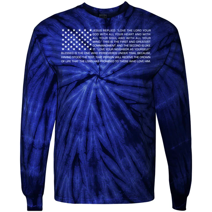 Religious Christianity Bible Verse USA American Flag Tie-Dye Long Sleeve Shirt