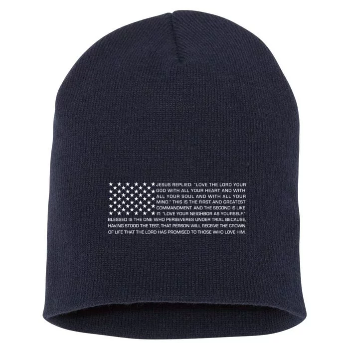 Religious Christianity Bible Verse USA American Flag Short Acrylic Beanie