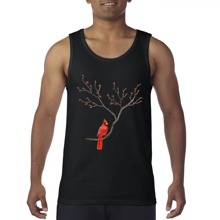 Red Cardinal Bird Lovers Birdwatching Birding Vintage Tank Top