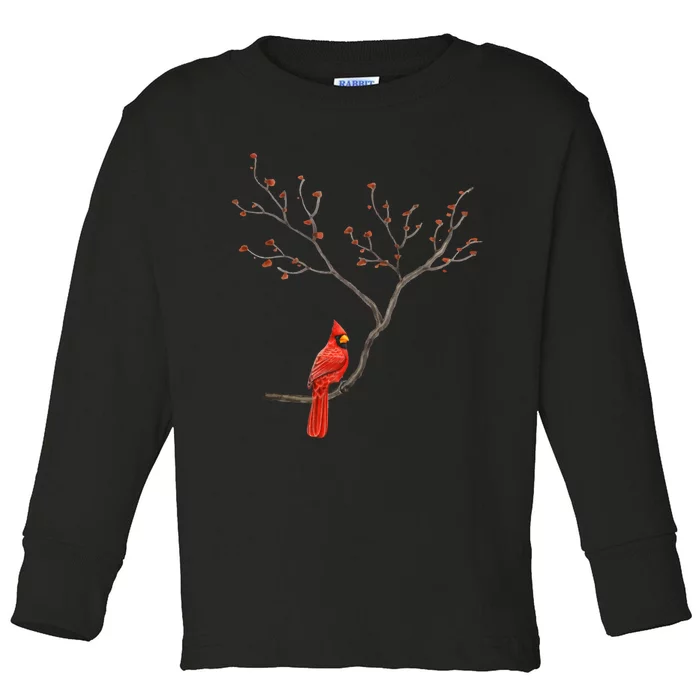 Red Cardinal Bird Lovers Birdwatching Birding Vintage Toddler Long Sleeve Shirt