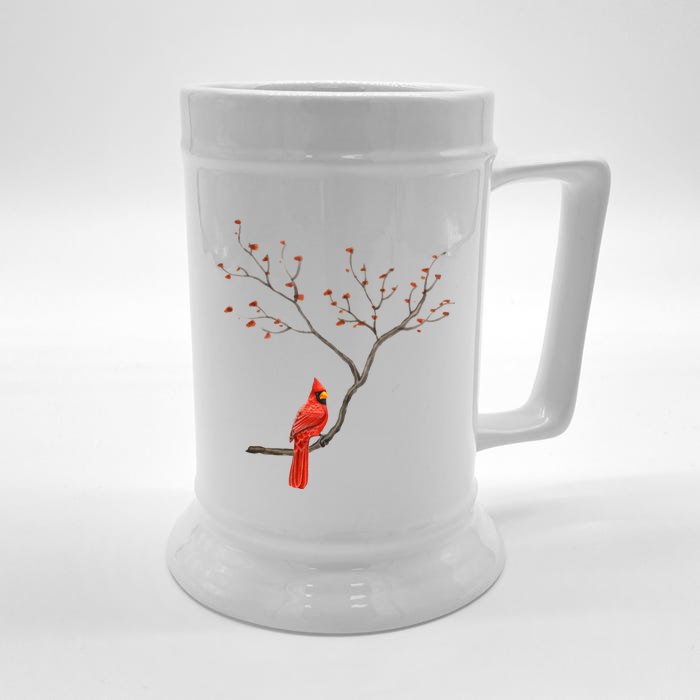 Red Cardinal Bird Lovers Birdwatching Birding Vintage Front & Back Beer Stein