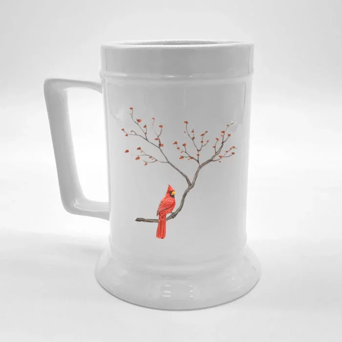 Red Cardinal Bird Lovers Birdwatching Birding Vintage Front & Back Beer Stein