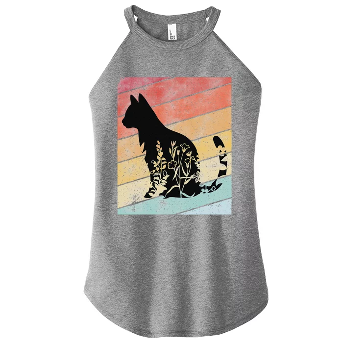 Retro Cat  Black Cat  Vintage Cat  Cat Women’s Perfect Tri Rocker Tank