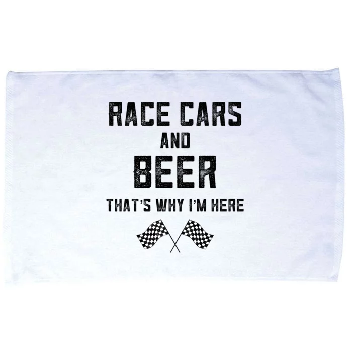 Race Cars Beer Thats Why Im Here Checkered Flag Race Day Gift Microfiber Hand Towel