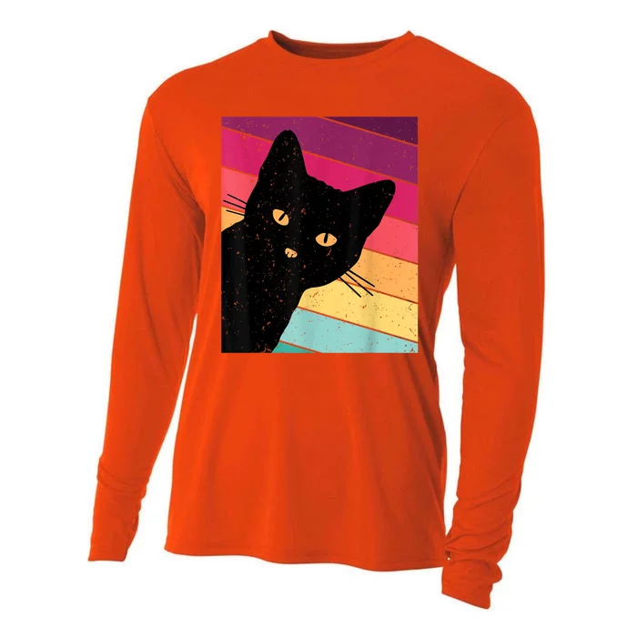 Retro Ca, Black Cat, Vintage Cat Cooling Performance Long Sleeve Crew