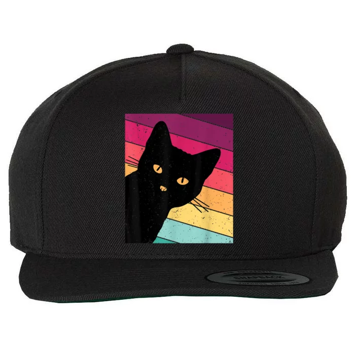 Retro Ca, Black Cat, Vintage Cat Wool Snapback Cap