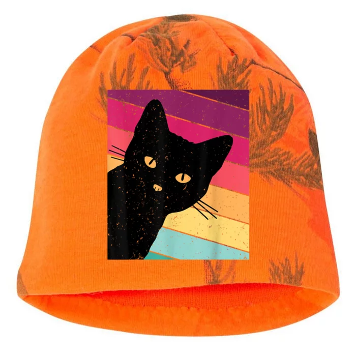 Retro Ca, Black Cat, Vintage Cat Kati - Camo Knit Beanie