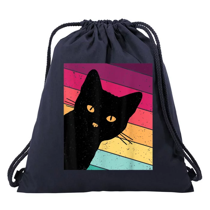 Retro Ca, Black Cat, Vintage Cat Drawstring Bag