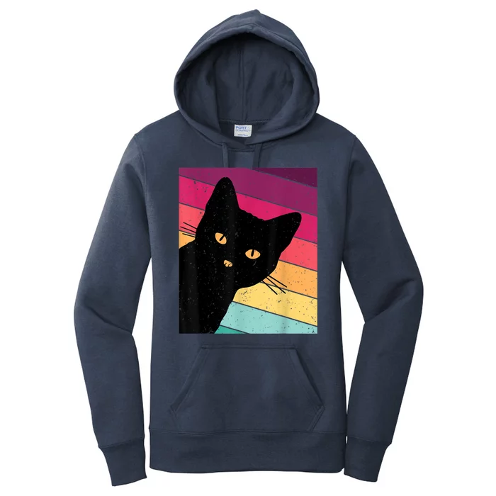 Retro Ca, Black Cat, Vintage Cat Women's Pullover Hoodie