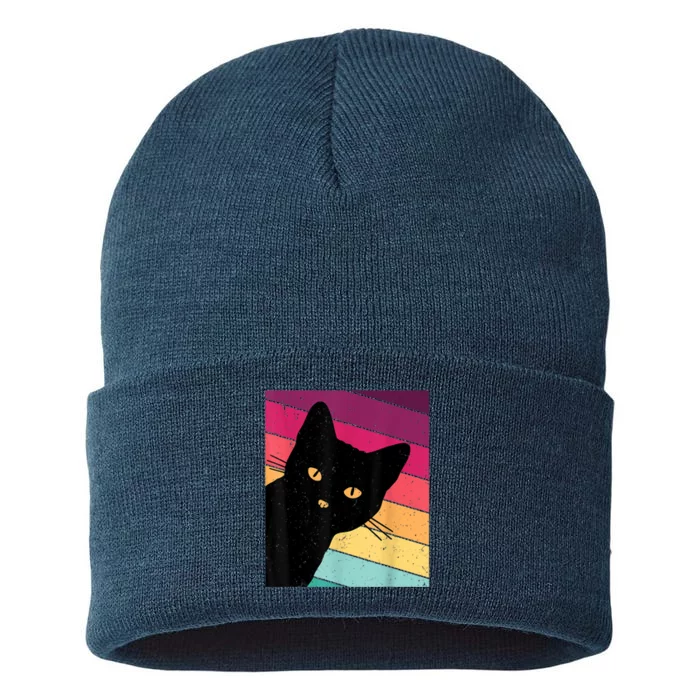 Retro Ca, Black Cat, Vintage Cat Sustainable Knit Beanie