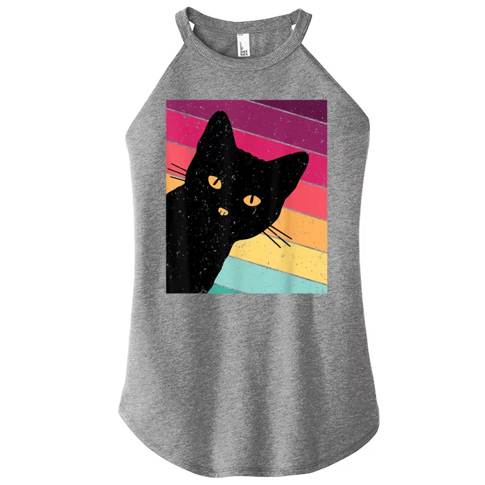 Retro Ca, Black Cat, Vintage Cat Women’s Perfect Tri Rocker Tank