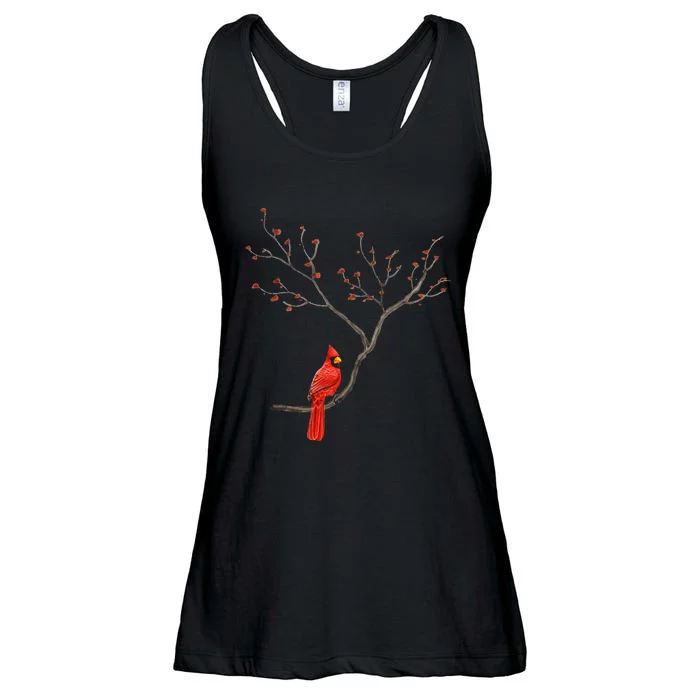 Red Cardinal Bird Lovers Birdwatching Birding Vintage Ladies Essential Flowy Tank