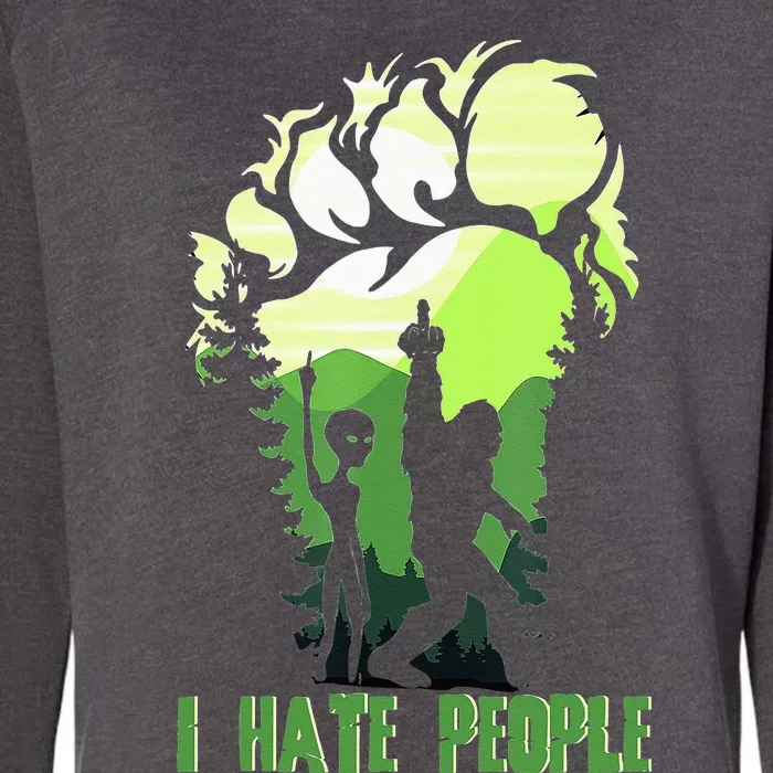 Retro Camping Bigfoot Sasquatch Middle Finger I Hate People Womens California Wash Sweatshirt