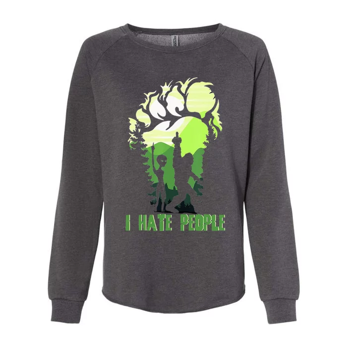 Retro Camping Bigfoot Sasquatch Middle Finger I Hate People Womens California Wash Sweatshirt