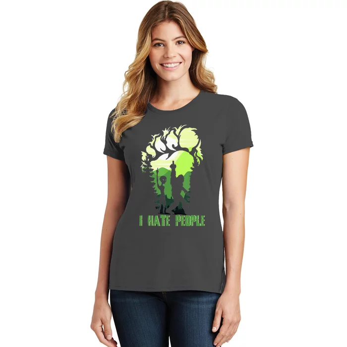 Retro Camping Bigfoot Sasquatch Middle Finger I Hate People Women's T-Shirt