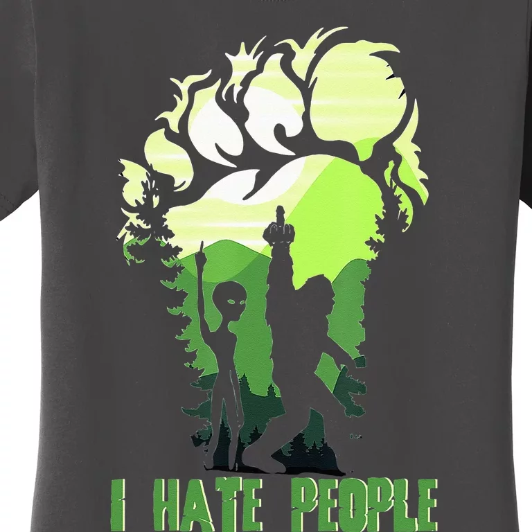 Retro Camping Bigfoot Sasquatch Middle Finger I Hate People Women's T-Shirt