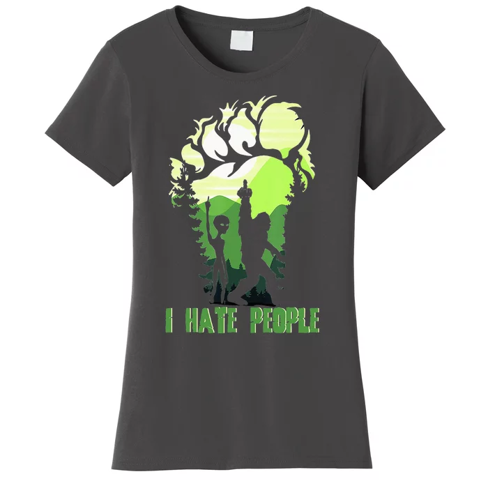 Retro Camping Bigfoot Sasquatch Middle Finger I Hate People Women's T-Shirt