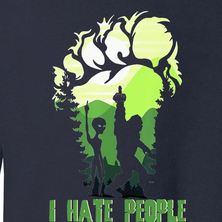 Retro Camping Bigfoot Sasquatch Middle Finger I Hate People Toddler Sweatshirt