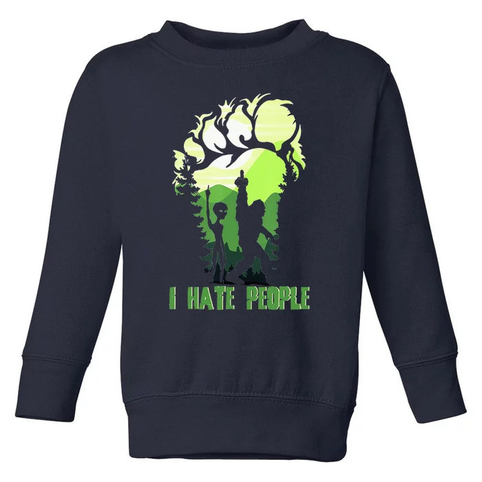 Retro Camping Bigfoot Sasquatch Middle Finger I Hate People Toddler Sweatshirt