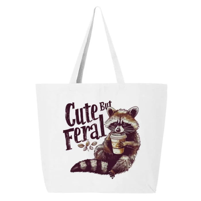 Raccoon Cute But Feral Vintage Raccoon Funny Loves Coffee 25L Jumbo Tote