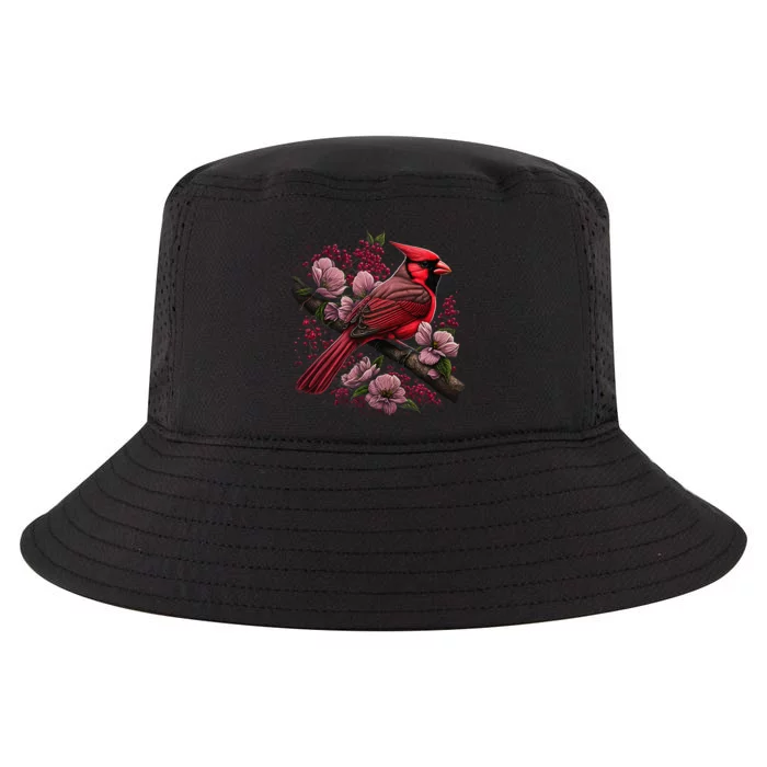 Red Cardinal Bird And Pink Flowering Dogwood Blossoms Cool Comfort Performance Bucket Hat