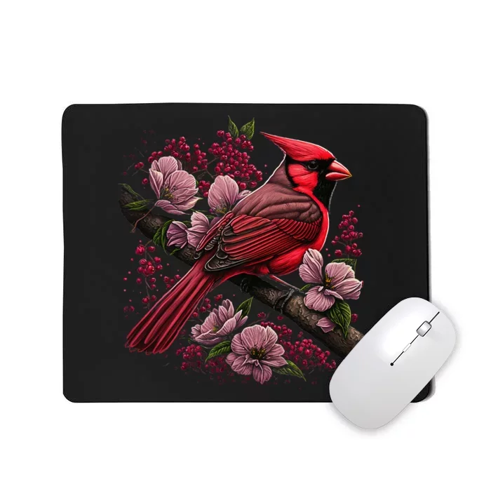 Red Cardinal Bird And Pink Flowering Dogwood Blossoms Mousepad