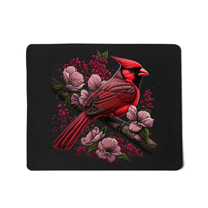 Red Cardinal Bird And Pink Flowering Dogwood Blossoms Mousepad