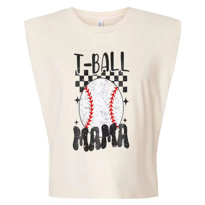 Retro Checkered Ball Mama T Ball Mom Sports Mothers Day Garment-Dyed Women's Muscle Tee