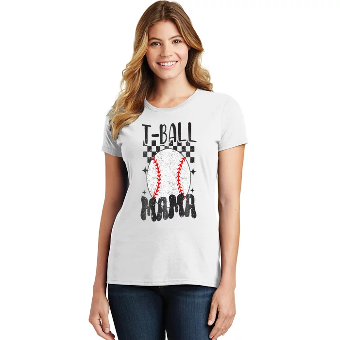 Retro Checkered Ball Mama T Ball Mom Sports Mothers Day Women's T-Shirt