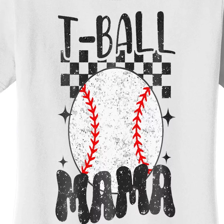 Retro Checkered Ball Mama T Ball Mom Sports Mothers Day Women's T-Shirt