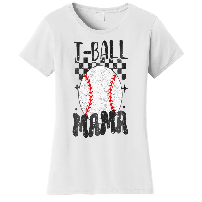 Retro Checkered Ball Mama T Ball Mom Sports Mothers Day Women's T-Shirt