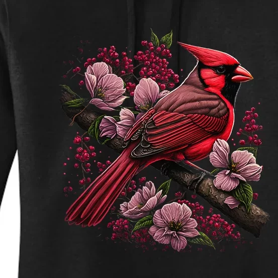 Red Cardinal Bird And Pink Flowering Dogwood Blossoms Women's Pullover Hoodie