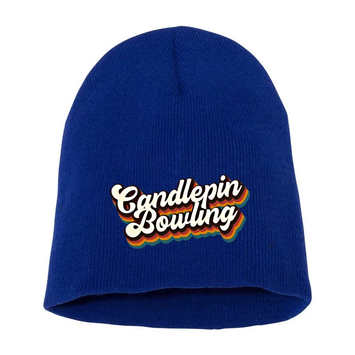 Retro Candlepin Bowling Design Candlepin Bowling Cute Gift Short Acrylic Beanie