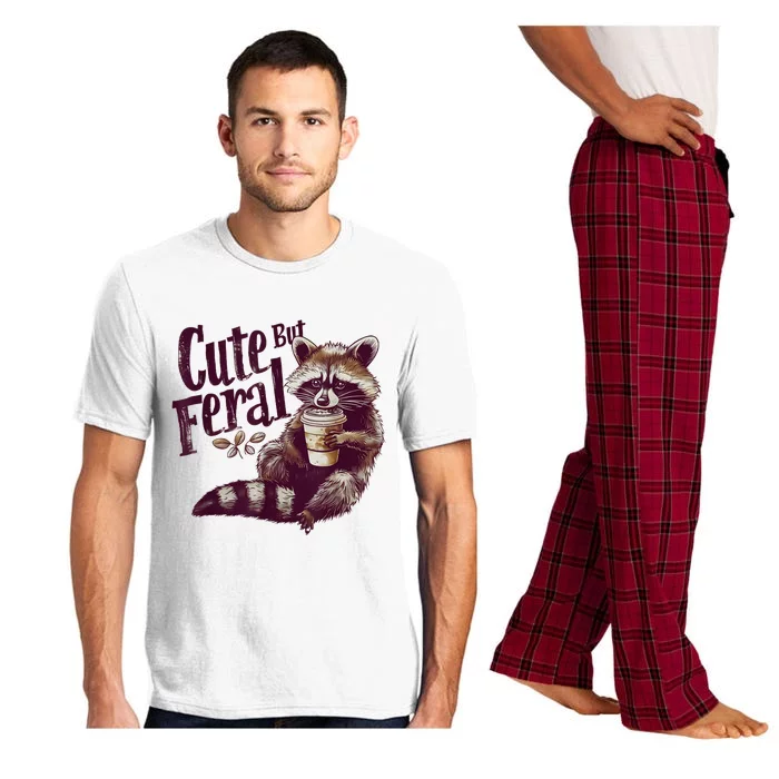 Raccoon Cute But Feral Vintage Raccoon Funny Loves Coffee Pajama Set