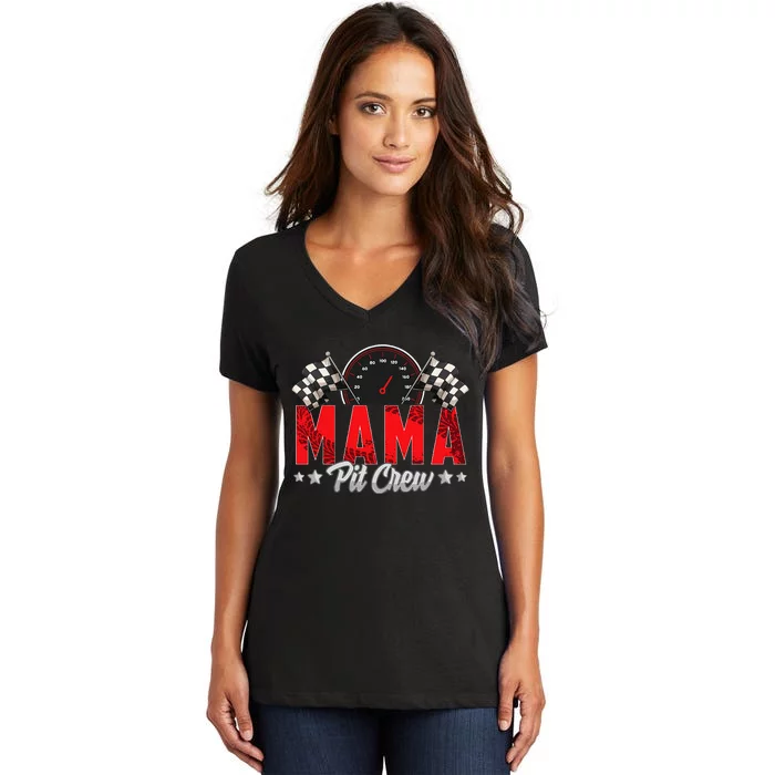 Race Car Birthday Party Racing Family Mama Pit Crew Women's V-Neck T-Shirt