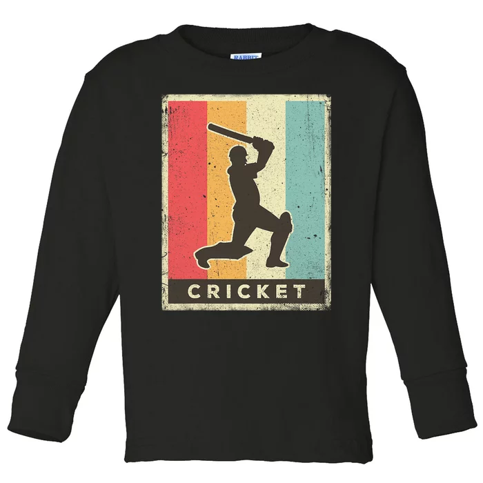 Retro Cricket Batsman Player Club Umpire Vintage Bowler Toddler Long Sleeve Shirt