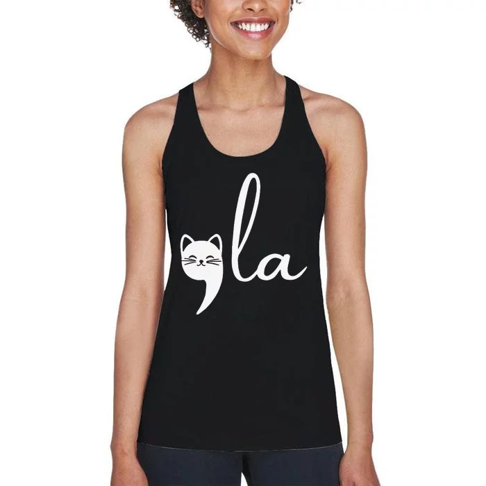 Retro Cat Comma La Kamala Harris For President 2024 Election Gift Women's Racerback Tank