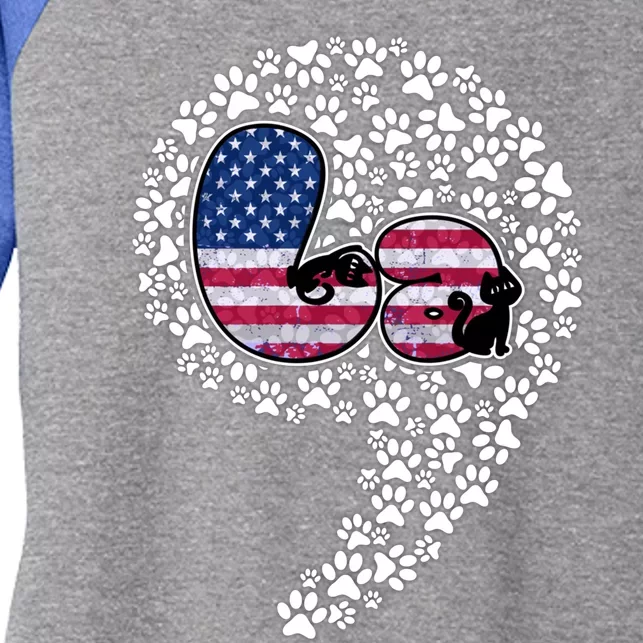 Retro Commala Comma Cat Lady Kamala Harris American Flag Great Gift Women's Tri-Blend 3/4-Sleeve Raglan Shirt