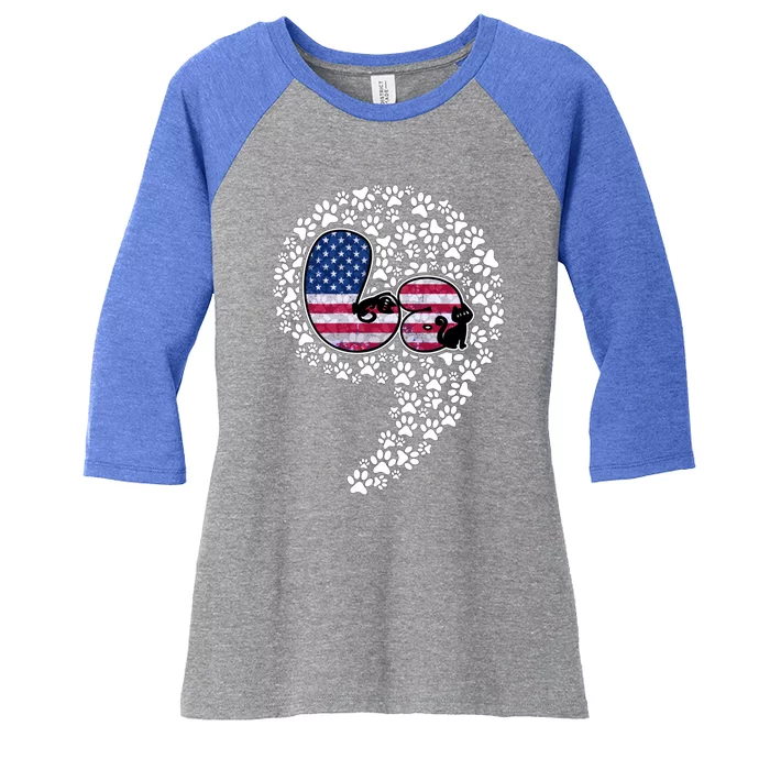 Retro Commala Comma Cat Lady Kamala Harris American Flag Great Gift Women's Tri-Blend 3/4-Sleeve Raglan Shirt