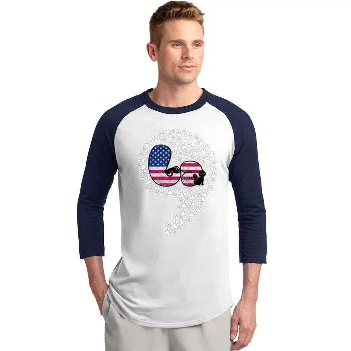 Retro Commala Comma Cat Lady Kamala Harris American Flag Great Gift Baseball Sleeve Shirt