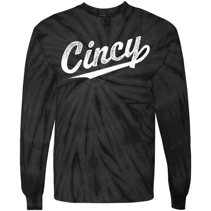 Retro Cincy Cincinnati Ohio Vintage Cursive Script Throwback Tie-Dye Long Sleeve Shirt