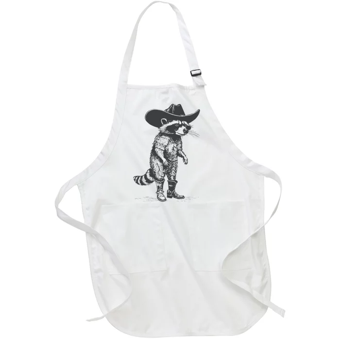 Raccoon Cowboy Cowgirl Trash Panda Western Country Full-Length Apron With Pocket