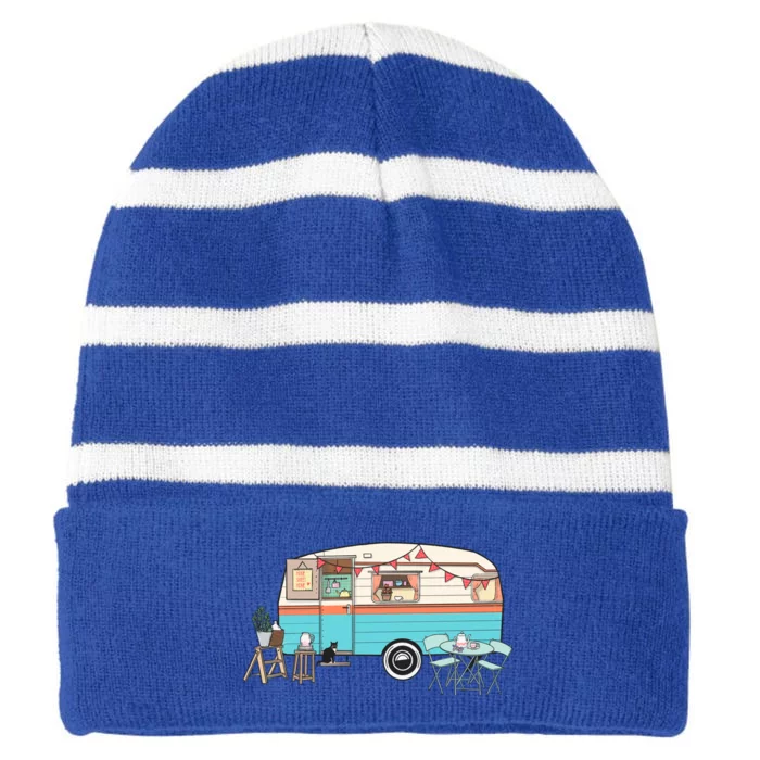 Rv Camper Camping Crew Road Trip Gift Striped Beanie with Solid Band