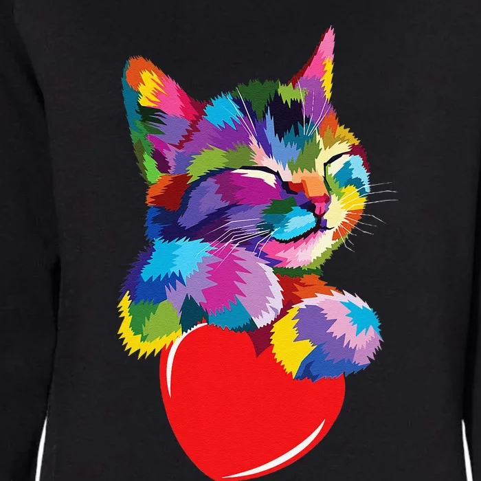 Rainbow Cute Cat Hugging Heart Kitty Love Cat Womens California Wash Sweatshirt