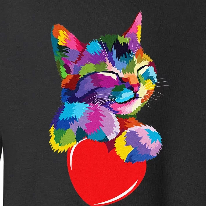 Rainbow Cute Cat Hugging Heart Kitty Love Cat Toddler Sweatshirt