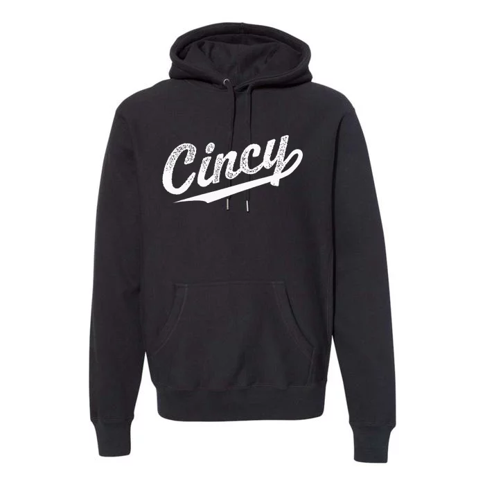 Retro Cincy Cincinnati Ohio Vintage Cursive Script Throwback Premium Hoodie