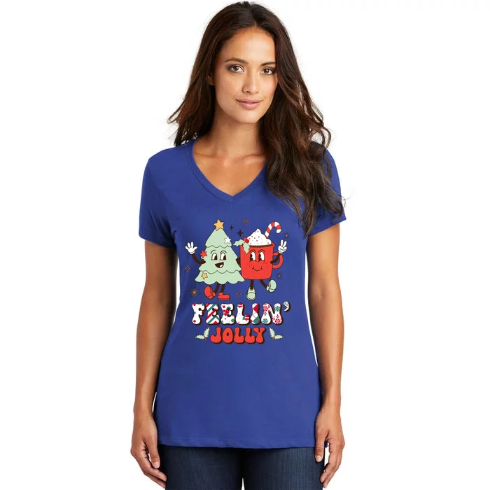 Retro Christmas Coffee Christmas Tree Retro Holiday Funny Gift Women's V-Neck T-Shirt