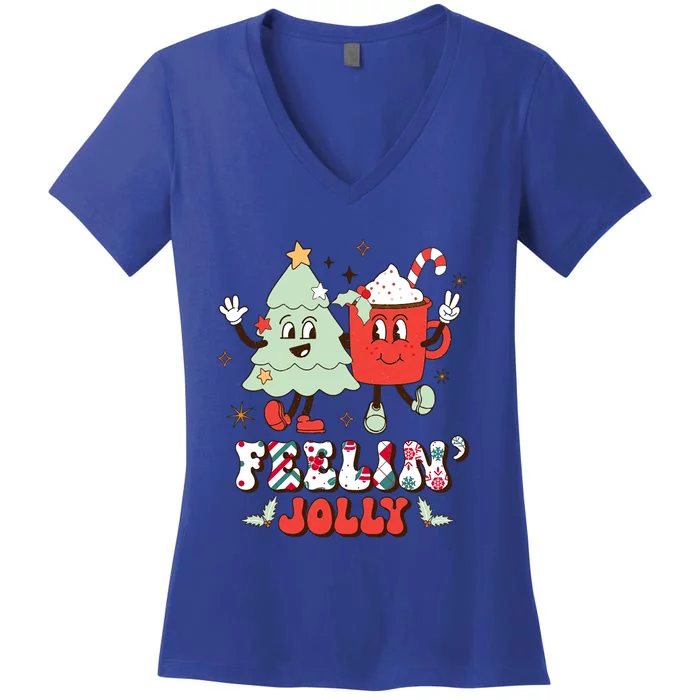 Retro Christmas Coffee Christmas Tree Retro Holiday Funny Gift Women's V-Neck T-Shirt