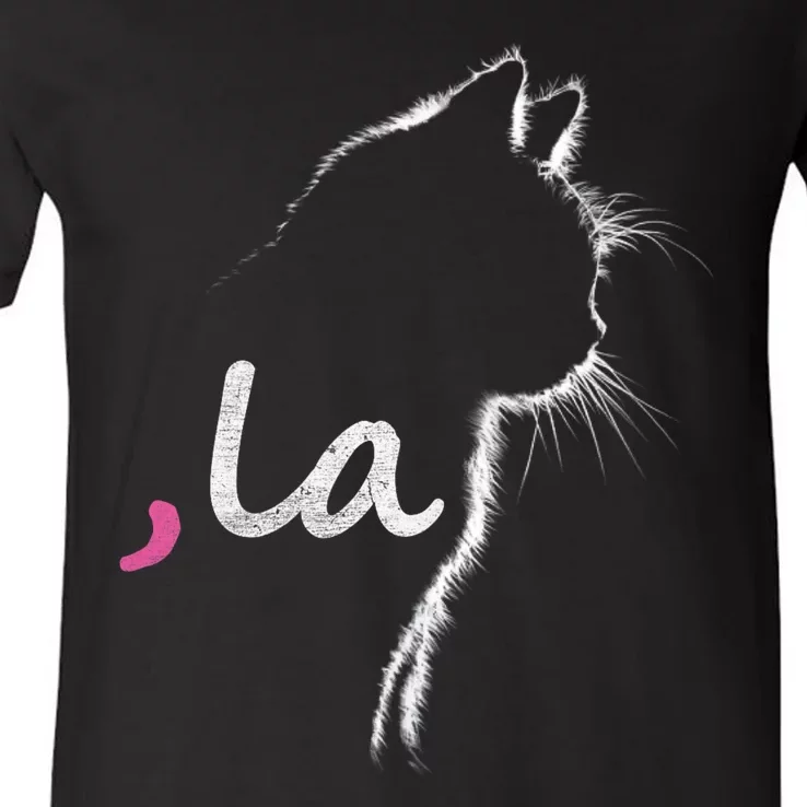 Retro Cat Comma La Cat Ladie La V-Neck T-Shirt